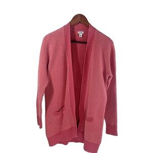 L.L Bean Pink and Red Textured Knit Cardigan 100% Organic Cotton